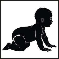 Silhouette of a baby crawling on a white background infant child
