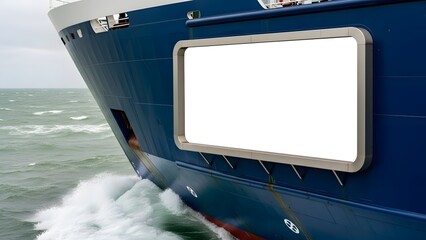 Close up of a ship s hull with a blank porthole on a choppy sea