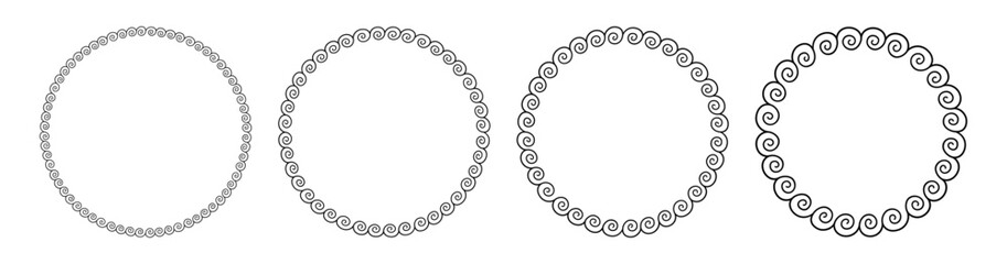 Greek doodle circle frame. Hand drawn roman round frame. Greek or Roman ancient motif border design. Ancient ornament circle element. Vector illustration isolated on white background.