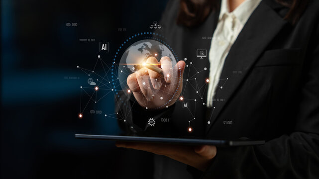 Global AI network showing connection between AI, global, and network elements across the digital world and data infrastructure Latch - Powered by Adobe