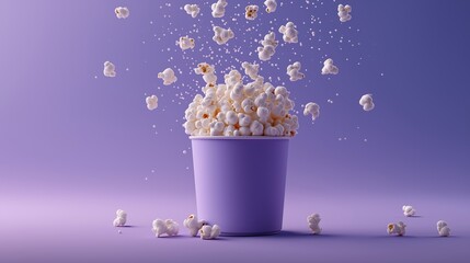 Popcorn rising from a pastel cup for advertising snack products, cinema entertainment branding, and modern promotional layouts. Minimalist composition enhances packaging use, retail marketing