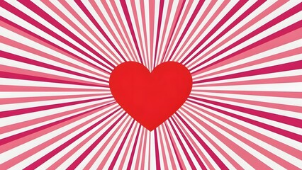 Radiating red heart with pink and white ray burst background for valentine s day