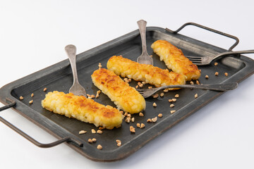 Delicious Fried Cheese Sticks with Sausages, Beer, and Salad