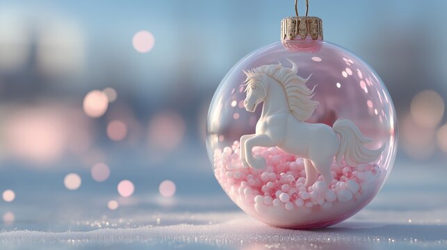 Christmas ornament horce supports holiday retail, seasonal merchandising, gift marketing and festive product promotion. Decorative glass bauble enhances collectible branding, winter celebration