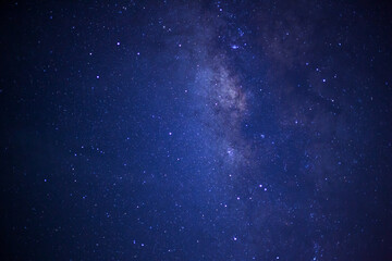 Fototapeta premium Night blue sky space background, Starry universe in dark blue sky, Milky way galaxy with stardust field in deep universe