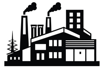 factory silhouette line art vector illustration with a white background