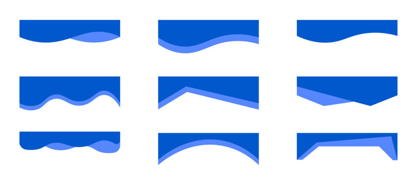 Header website divider set border template, curve wavy separator, modern bottom section. Abstract banner cover collection. 