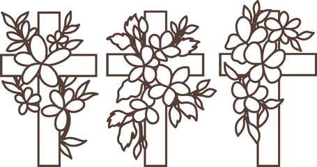 Floral Cross Sign SVG, Laser Cut Files Glowforge Silhouette Cricut, Patio Porch Leaner, Table Shelf Altar Sitter, Easter Scene He is Risen
