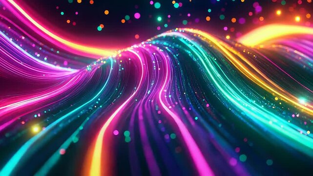 Flowing digital data streams forming abstract light waves