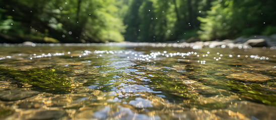 Tranquil Rocky Stream in Lush Green Forest