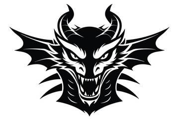 dragon head silhouette line art vector illustration with a white background