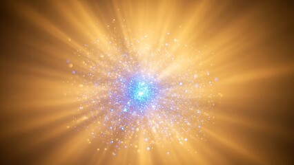 Abstract bright golden explosion with blue core and light rays background design