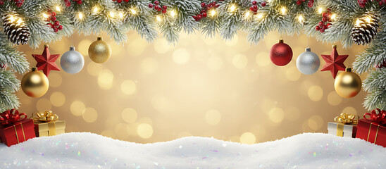 Warm Golden Christmas Lights and Snowflake Bokeh