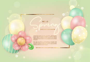 Soft Pastel Spring Balloon Frame for Birthday, Kids Party, Greeting Cards and Seasonal Celebrations