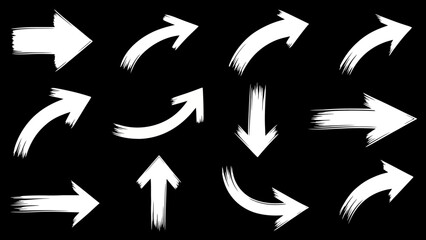 White grungestyle arrows pointing various directions on a black background