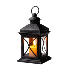 Elegant Black Metal Lantern with Burning Candle Inside for Ambiance Decor