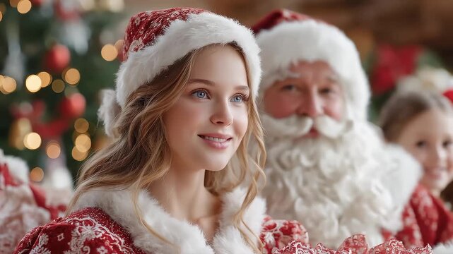 Santa Claus and Sparkling Christmas Tree Background