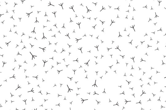 Trace of birds, seamless vector pattern. Hand drawn chicken footprints in childish style. Chicken traces naive background.