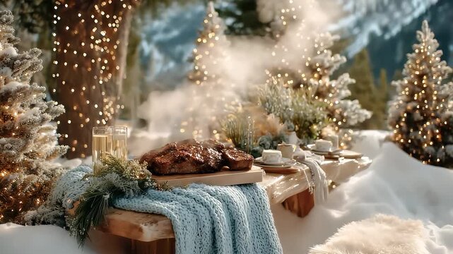 Snowy Christmas Dinner Warm and Inviting