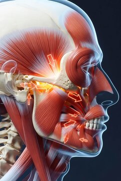 Human Jaw Muscle Pain and TMJ Anatomy Illustration
