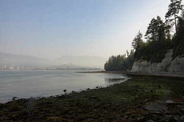Stanley Park Path and West Vancouver on a cloudy day