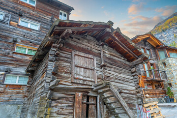 Zermatt,  Switzerland Alpine Village  at sunset