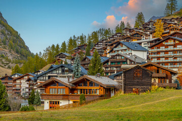 Zermatt,  Switzerland Alpine Village  at sunset