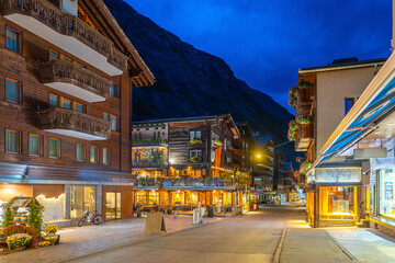 Zermatt,  Switzerland Alpine Village  at sunset