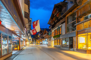 Zermatt,  Switzerland Alpine Village  at sunset