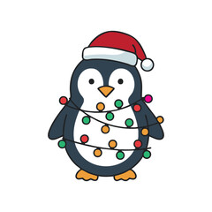 Christmas cartoon penguin in festive hat