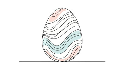 Abstract Continuous Drawing of a Decorated Easter Egg with Pastel Swirls