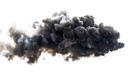 dense black smoke cloud isolated on white background