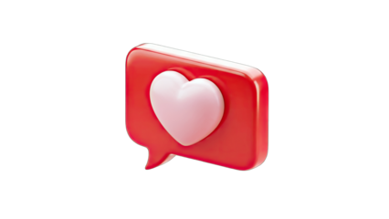 3D Heart in a Speech Bubble on White Background