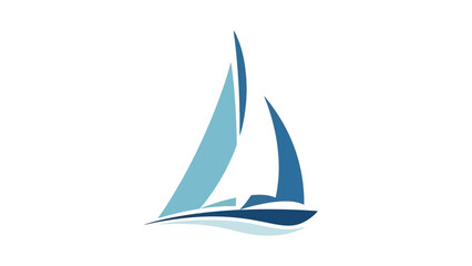 Abstract Blue Sailboat Illustration Sailing on Stylized Waves