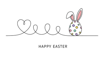 Happy Easter Single Drawing of Bunny Egg with Heart and Swirls