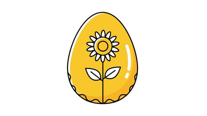 Yellow Easter Egg Decorated with a Simple Sunflower and Leaves, Vector Art