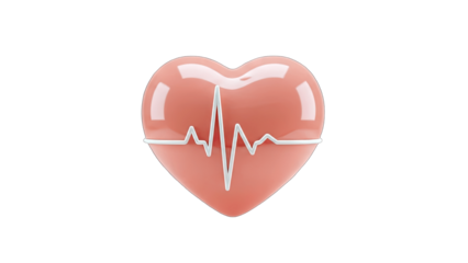 3D Heart with EKG Line on White Background