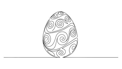 Single Continuous Drawing of a Decorated Easter Egg on a White Background