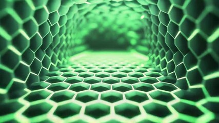 Green glowing futuristic hexagonal tunnel abstract technology background - Powered by Adobe