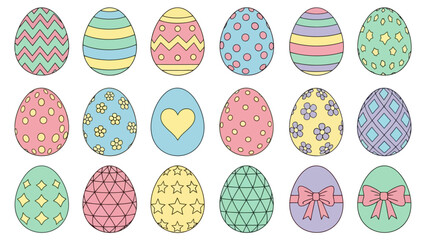 Collection of Decorative Easter Eggs with Various Patterns and Colors on White Background
