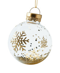 Transparent Christmas Ornament with Golden Snowflakes and Glitter
