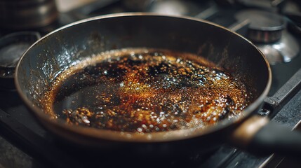 A chef prepares a hot meal of fish and vegetables in a frying pan on a stove in a restaurant kitchen