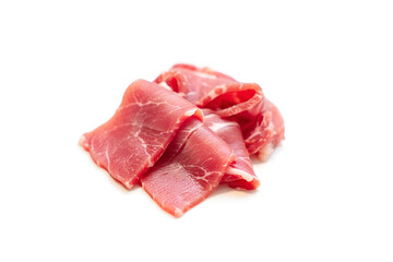 Meat, pork, slices pork loin on a white background