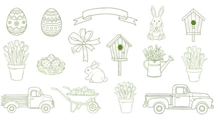 Charming Easter and Spring Doodle Vector Illustration Set with Festive Elements
