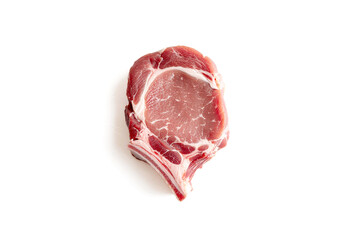 One raw steak isolated on white background