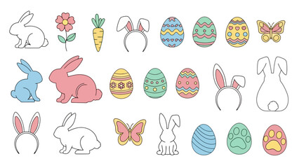 Cute Easter Icons Collection: Bunnies, Eggs, Flowers, Carrots, and Butterflies