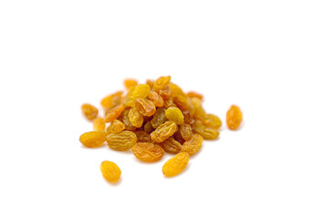 Dried raisins isolated on white background.