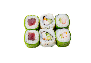 Sushi rolls isolated on white background.