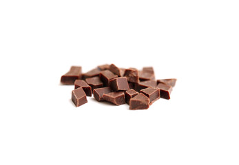Pieces of tasty chocolate isolated on white