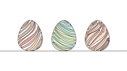 Three Abstract Easter Eggs with Swirling Colorful Patterns, Isolated on White
